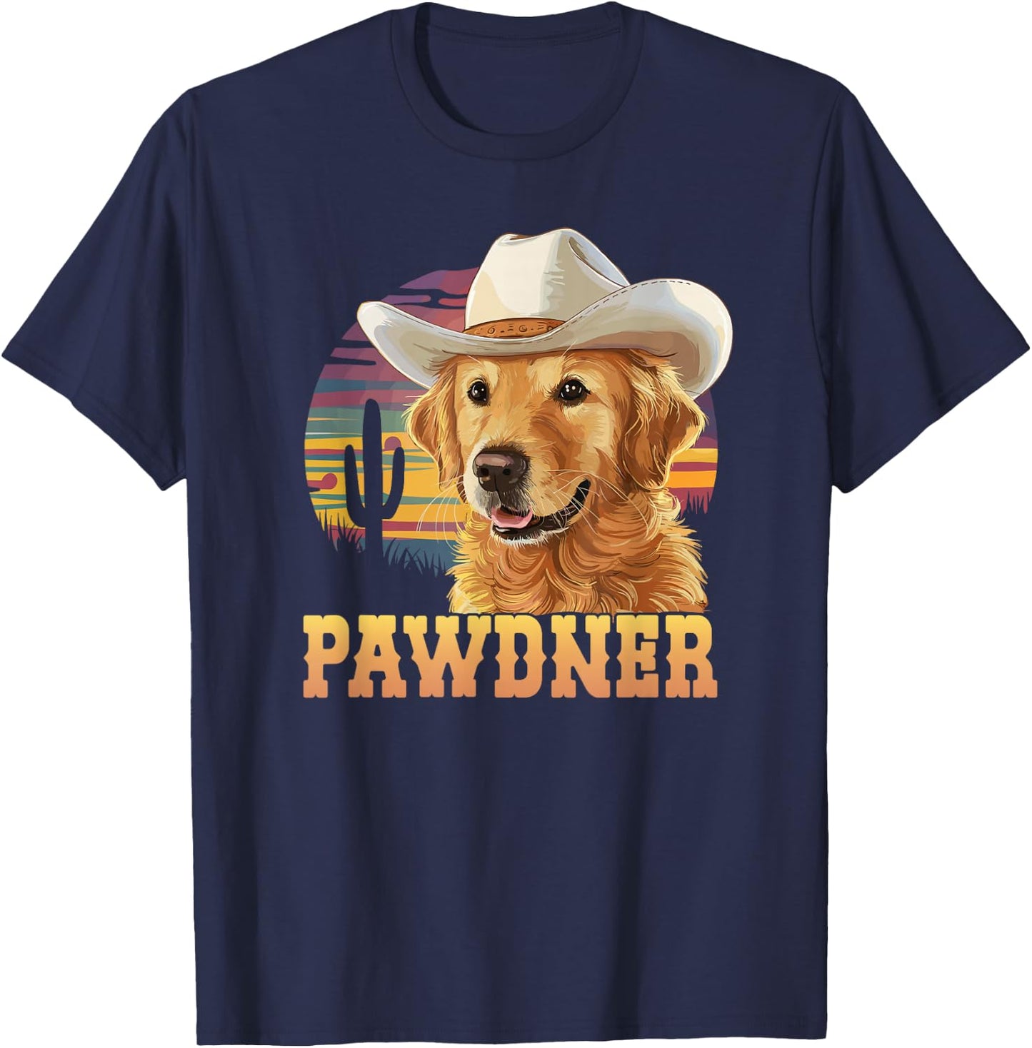 Pawdner Cowboy Hat Western Golden Retriever Dog Mom T-Shirt - T-Shirt | Navy