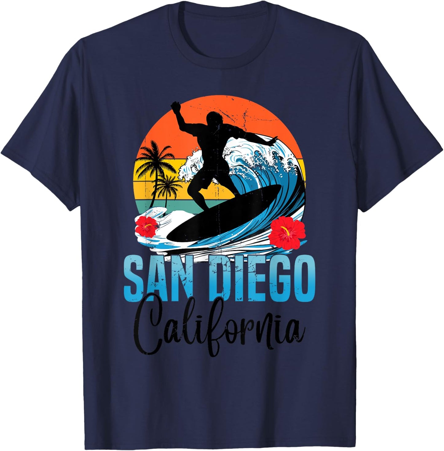 Retro San Diego California Beach Vibes Summer Break Vacation T-Shirt - T-Shirt | Navy