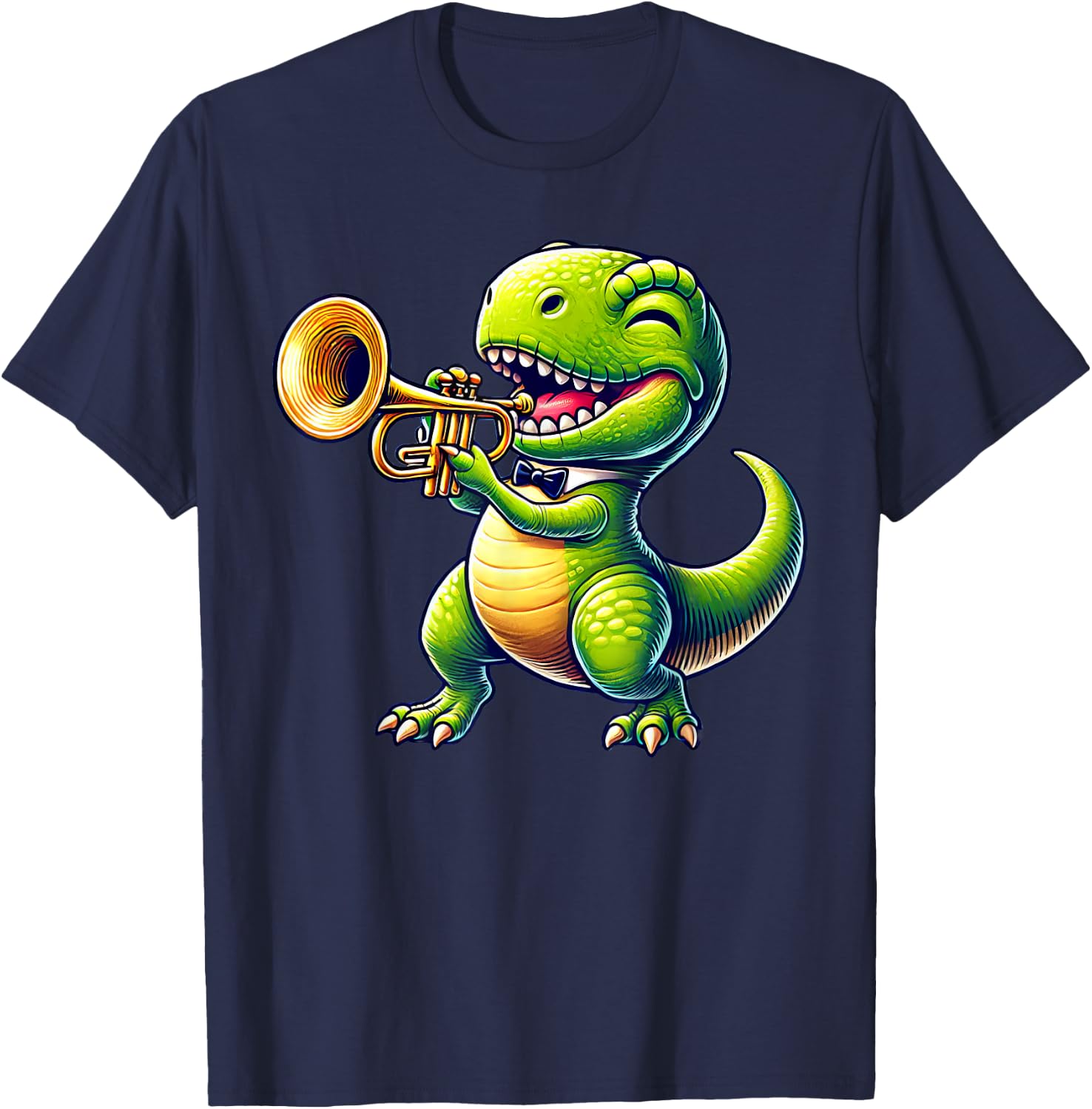 T-Rex Dinosaur Playing Trumpet Musician Music T-Shirt - T-Shirt | Navy