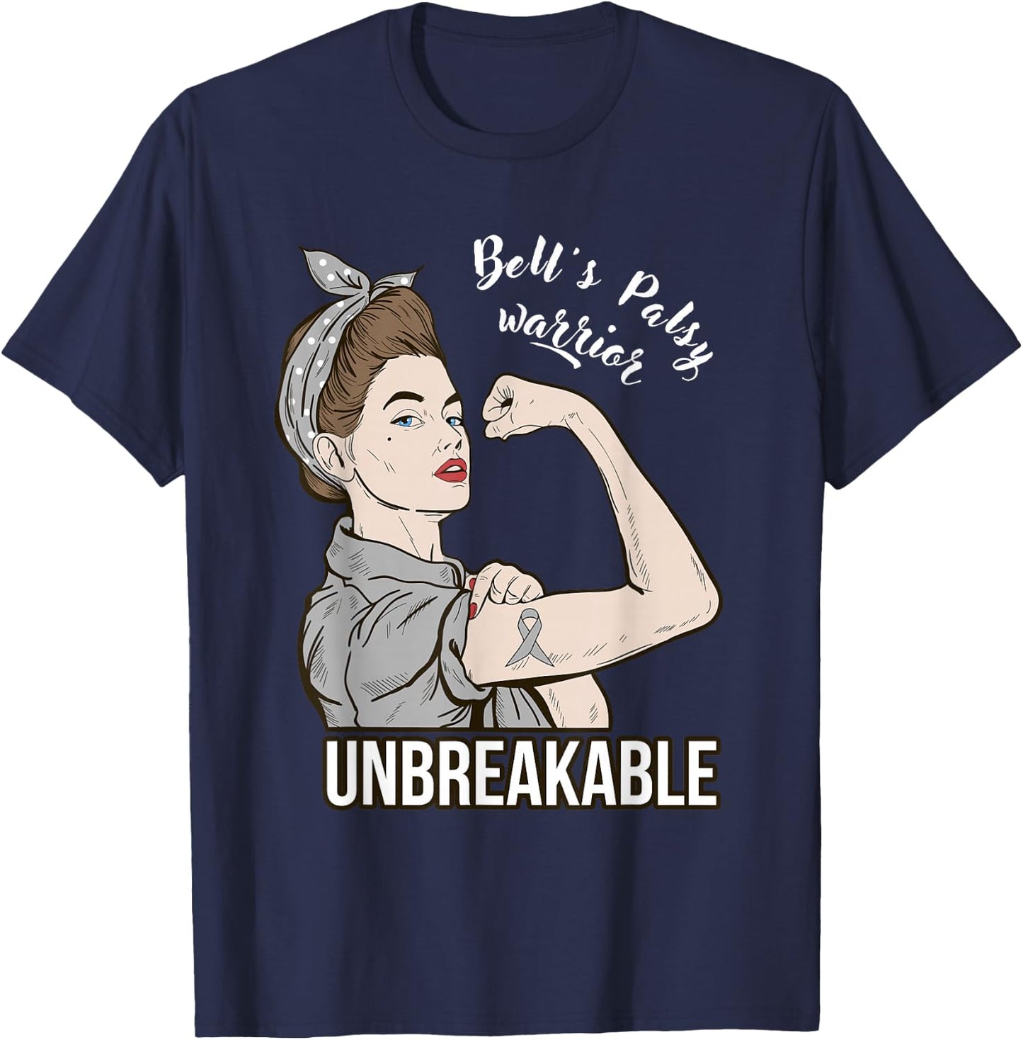 Bell's Palsy Awareness Warrior Unbreakable Support T-Shirt - T-Shirt | Navy