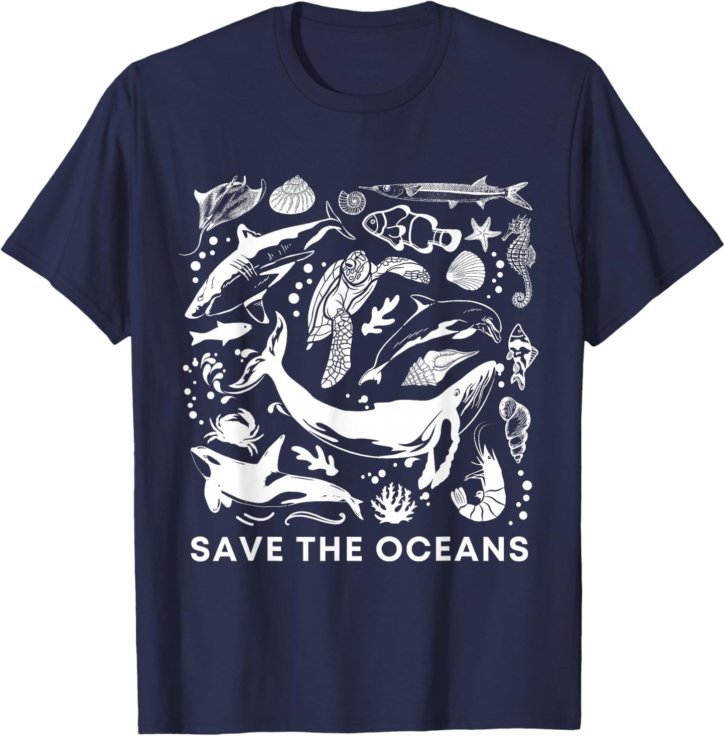 Save the Oceans-Whale Turtle Orca, Climate change-sea lover T-Shirt - T-Shirt | Navy