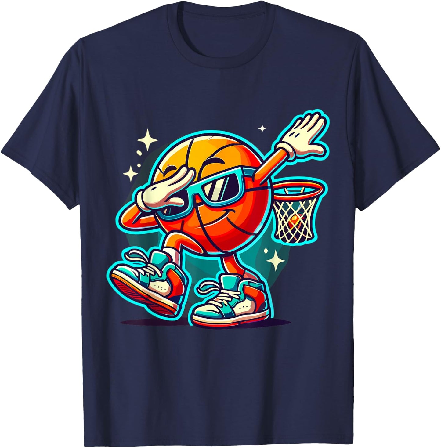 Dabbing Basketball with Sunglasses T-Shirt - T-Shirt | Navy