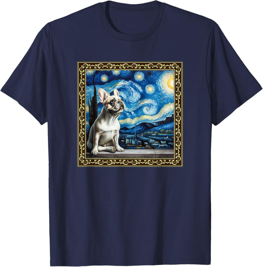 Starry Night French Bulldog Van Gogh Frenchie Painting Women T-Shirt - T-Shirt | Navy
