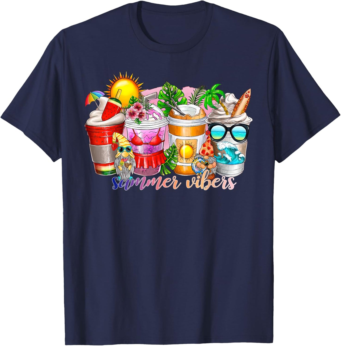 Summer Vibes Iced Latte Fruit Juice Tropical Summer Vacation T-Shirt - T-Shirt | Navy