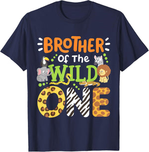 Brother Of The Wild One Kids Boys Safari Zoo Birthday Family T-Shirt - T-Shirt | Navy