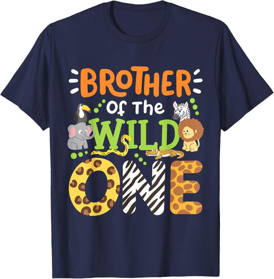 Brother Of The Wild One Kids Boys Safari Zoo Birthday Family T-Shirt - T-Shirt | Navy