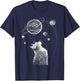Cat Staring at Solar System Men Women Kids T-Shirt - T-Shirt | Navy