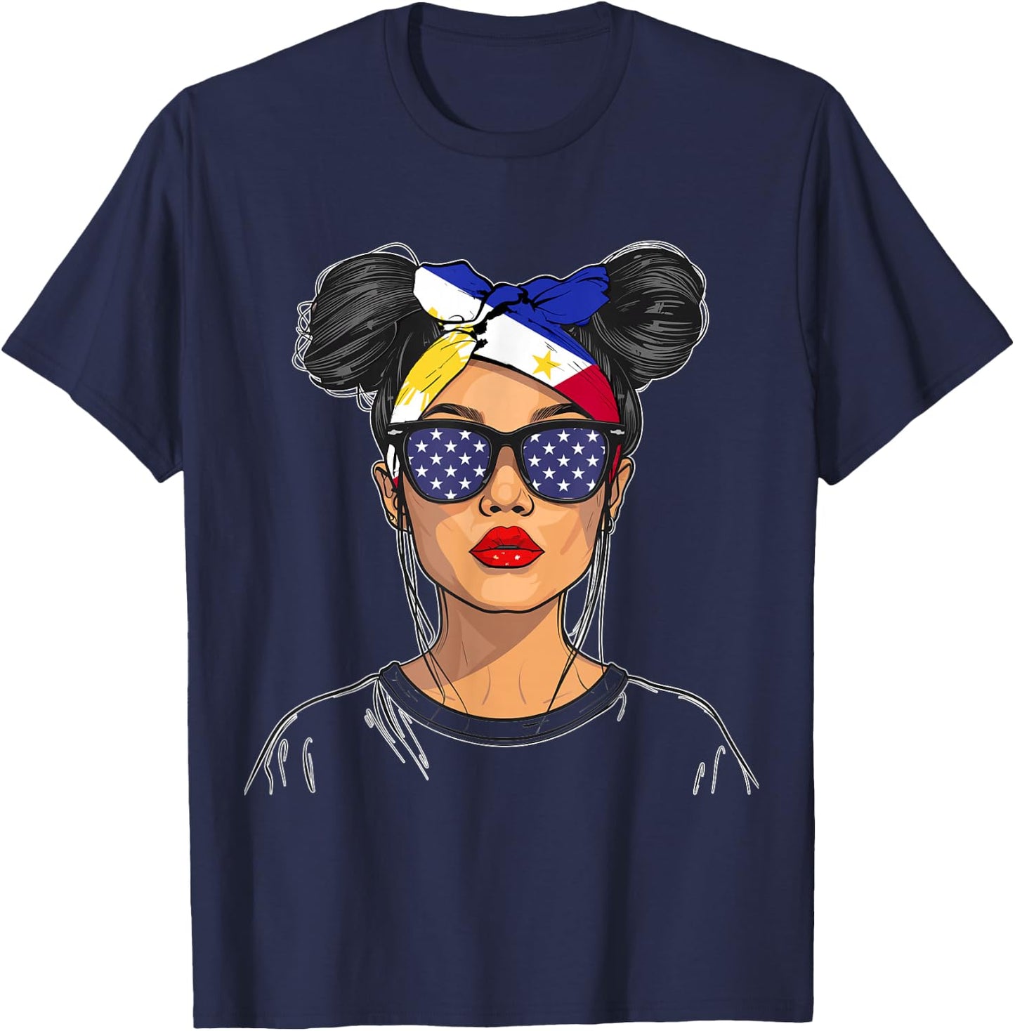 Philippines Flag Outfit for Woman American Souvenir Filipina T-Shirt - T-Shirt | Navy