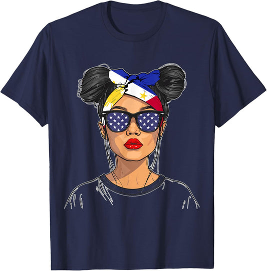 Philippines Flag Outfit for Woman American Souvenir Filipina T-Shirt - T-Shirt | Navy
