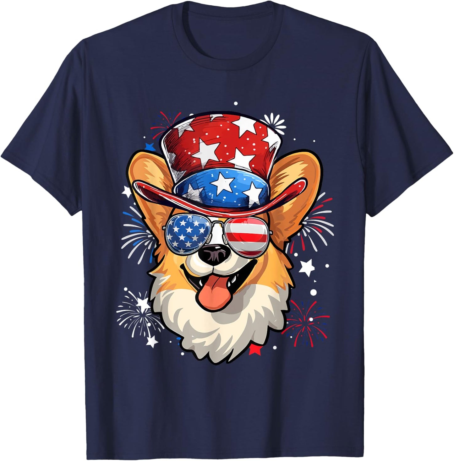 Pembroke Welsh Corgi Patriotic USA Flag 4th Of July Dog T-Shirt - T-Shirt | Navy