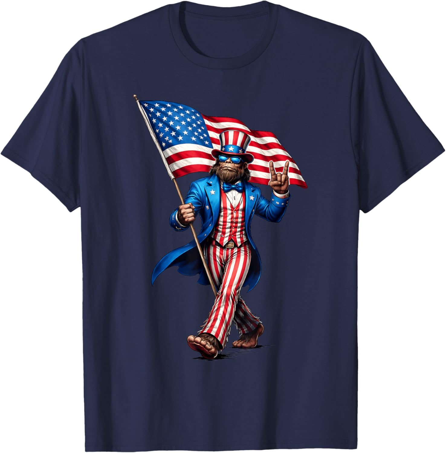 4th of Jly Sasquatch Bigfoot American Flag Patriotic Men T-Shirt - T-Shirt | Navy