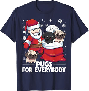 Pugs For Everybody Santa Christmas Pug Dogs T-Shirt - T-Shirt | Navy