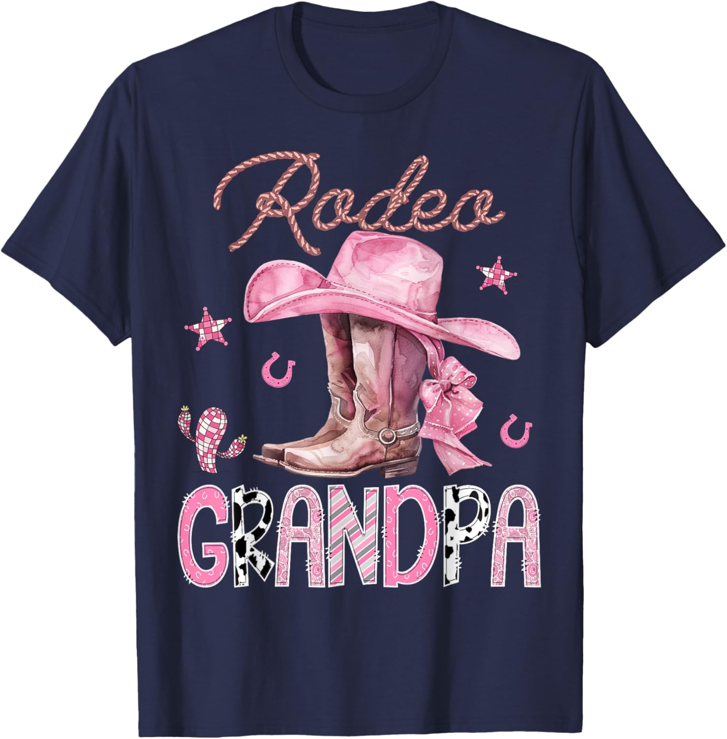 Rodeo Grandpa Pink Boots Coquette CowGirl Birthday Party T-Shirt - T-Shirt | Navy