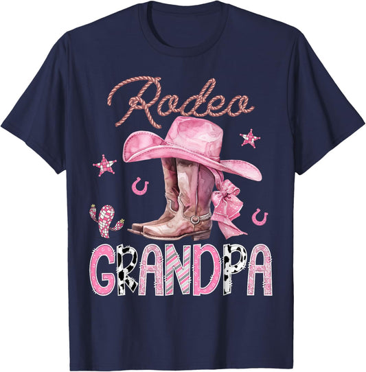 Rodeo Grandpa Pink Boots Coquette CowGirl Birthday Party T-Shirt - T-Shirt | Navy