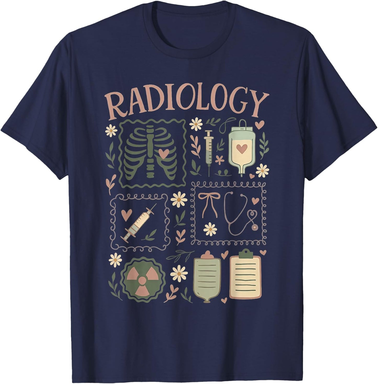 Retro Radiology Floral Stamp X-ray Radiologic Technologist T-Shirt - T-Shirt | Navy