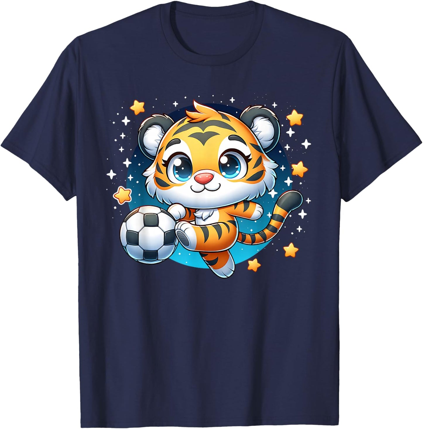 Tiger Soccer Player Kicking Soccer Ball Cute Kids Graphic T-Shirt - T-Shirt | Navy