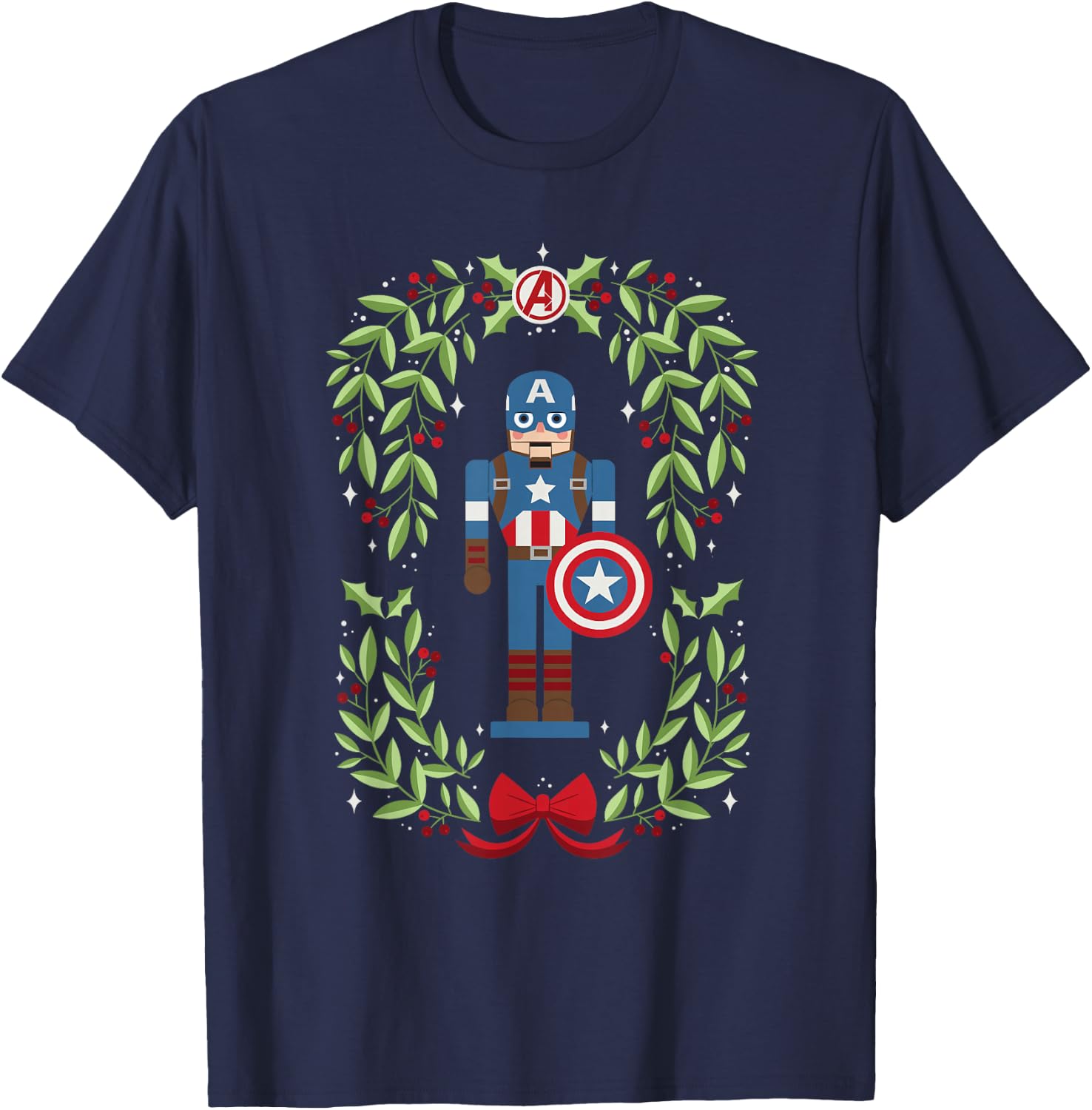 Marvel Holiday Christmas Avengers Captain America Nutcracker T-Shirt - T-Shirt | Navy