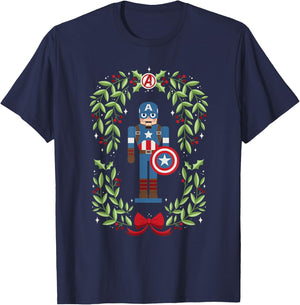 Marvel Holiday Christmas Avengers Captain America Nutcracker T-Shirt - T-Shirt | Navy