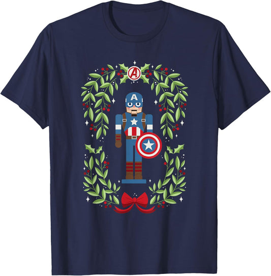 Marvel Holiday Christmas Avengers Captain America Nutcracker T-Shirt - T-Shirt | Navy