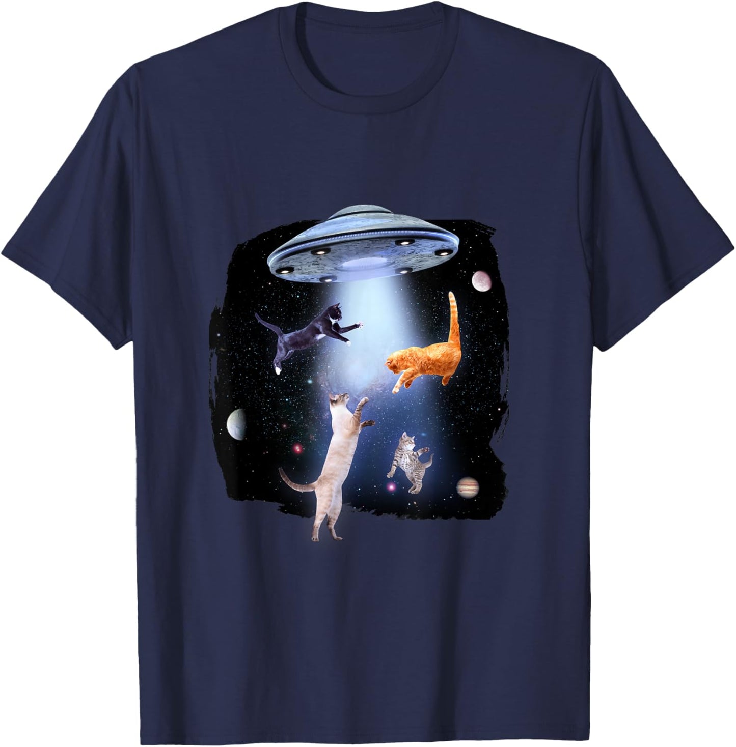 Cat with Alien and Ufo T-Shirt - T-Shirt | Navy