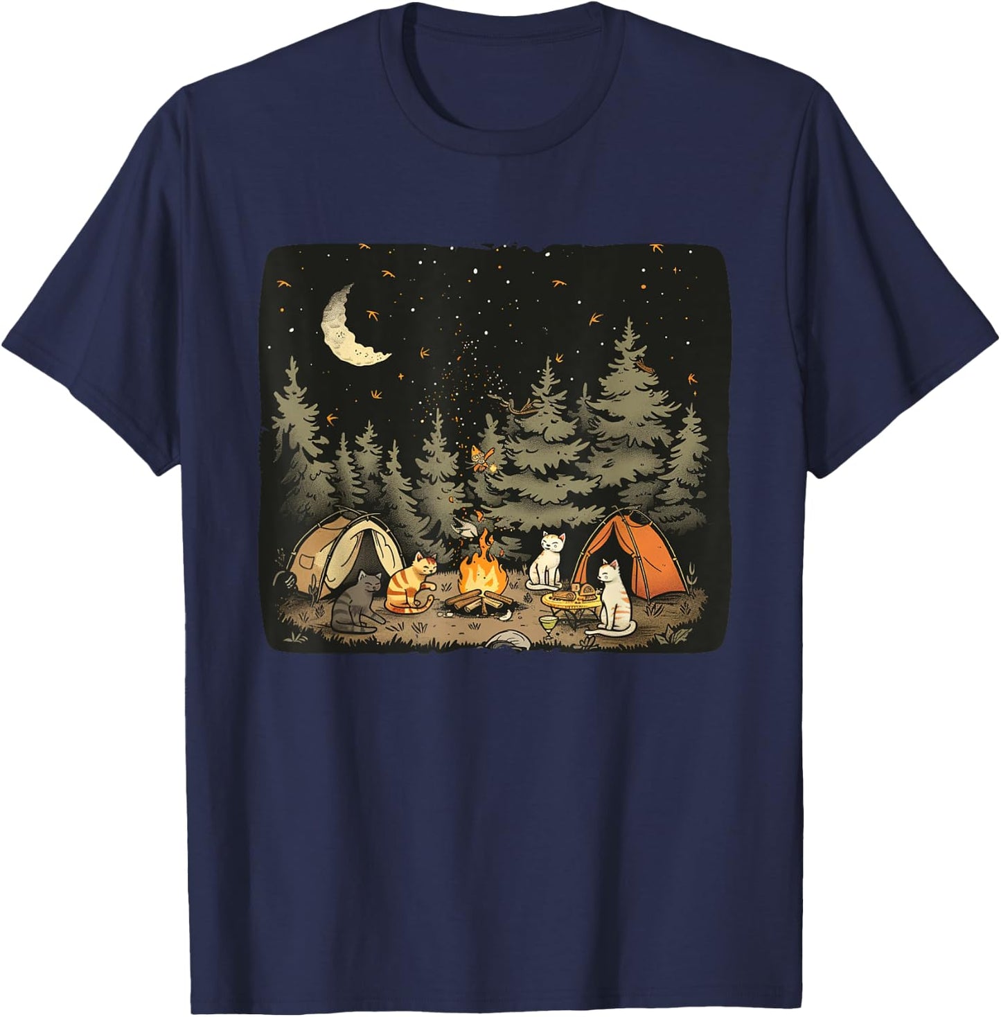 Camping Cat Costume for funny Adventures in Nature Women Kids T-Shirt - T-Shirt | Navy