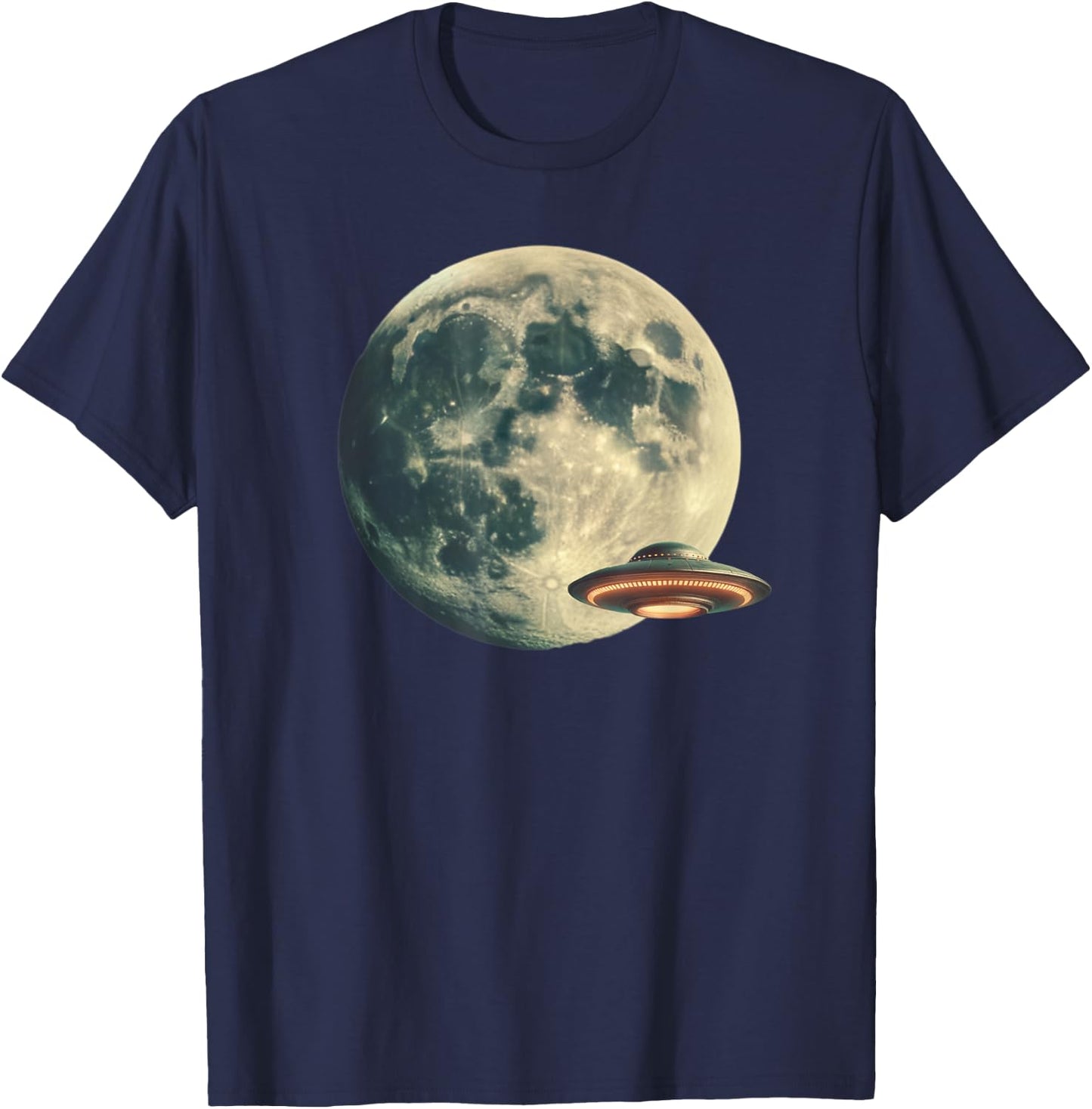 Full Moon UFO Flying Saucer Graphic T-Shirt - T-Shirt | Navy