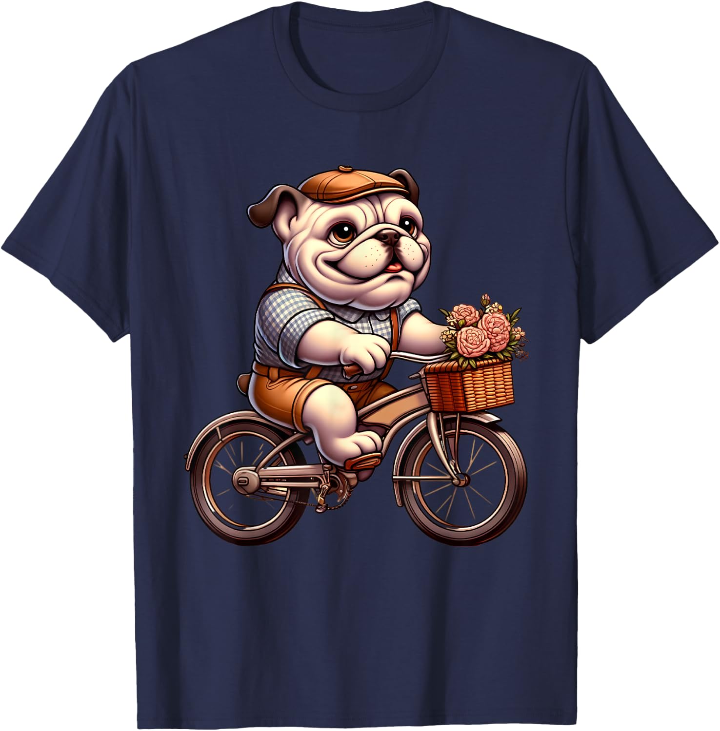 Cute English Bulldog on Bicycle Cycling Men Women Kids T-Shirt - T-Shirt | Navy