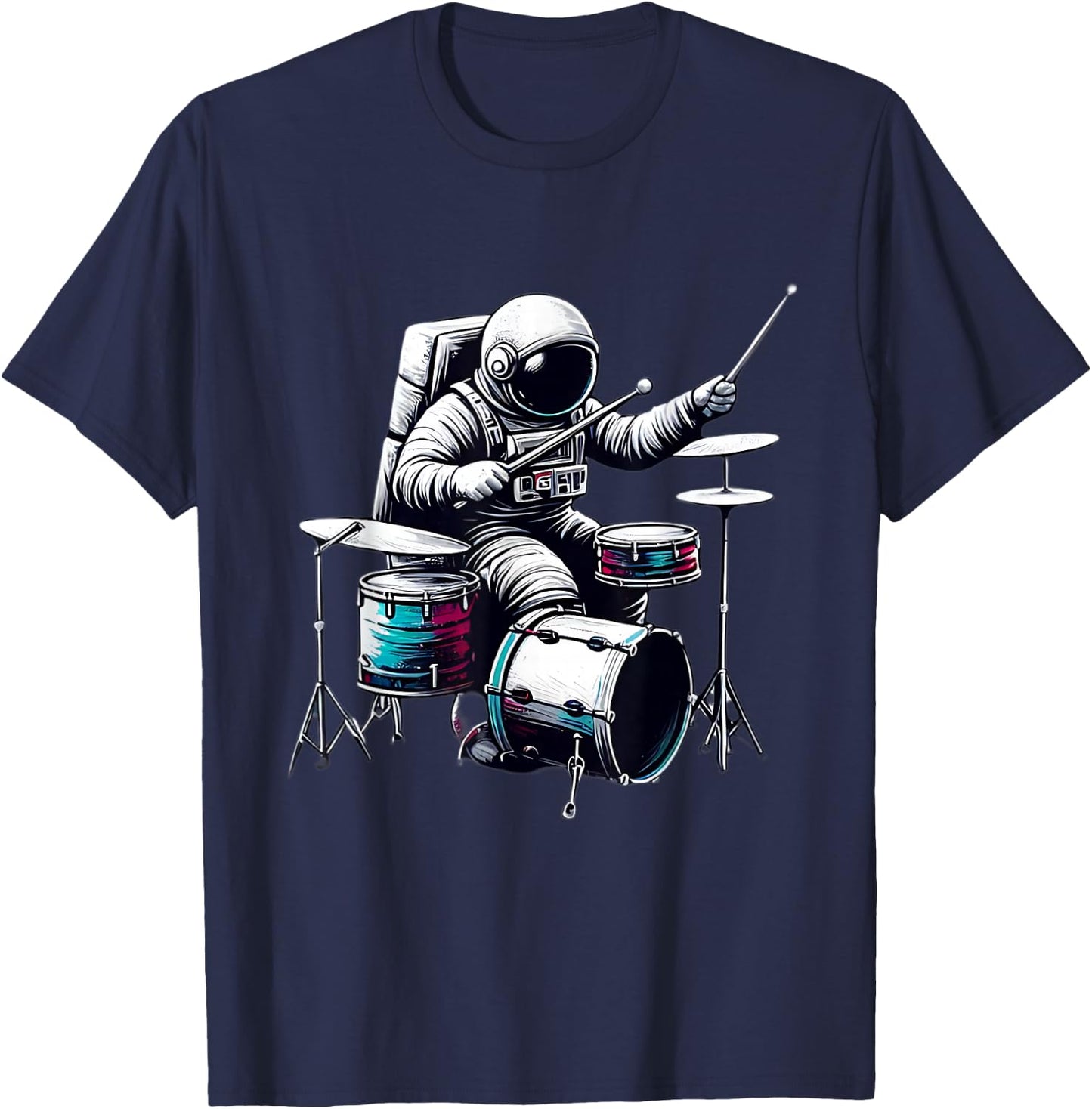 Drumming Astronaut Astronaut playing music drum in space T-Shirt - T-Shirt | Navy