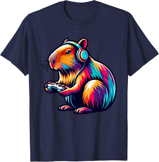 Capybara Rodent & Video Games Controller Boys Girls Kids T-Shirt - T-Shirt | Navy