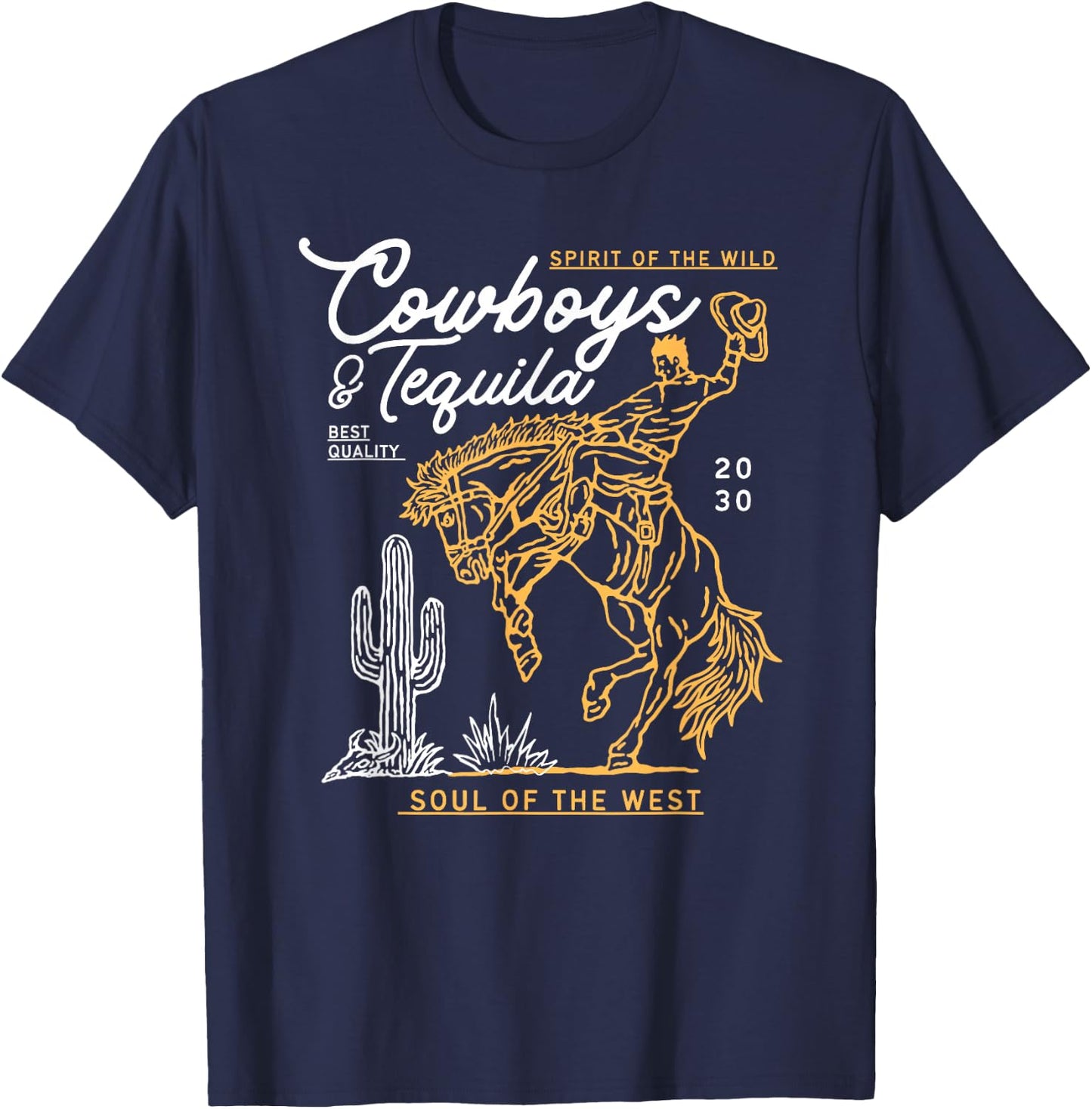 Cowboys And Tequila Country Rodeo Vintage Horse Riding Texas T-Shirt - T-Shirt | Navy