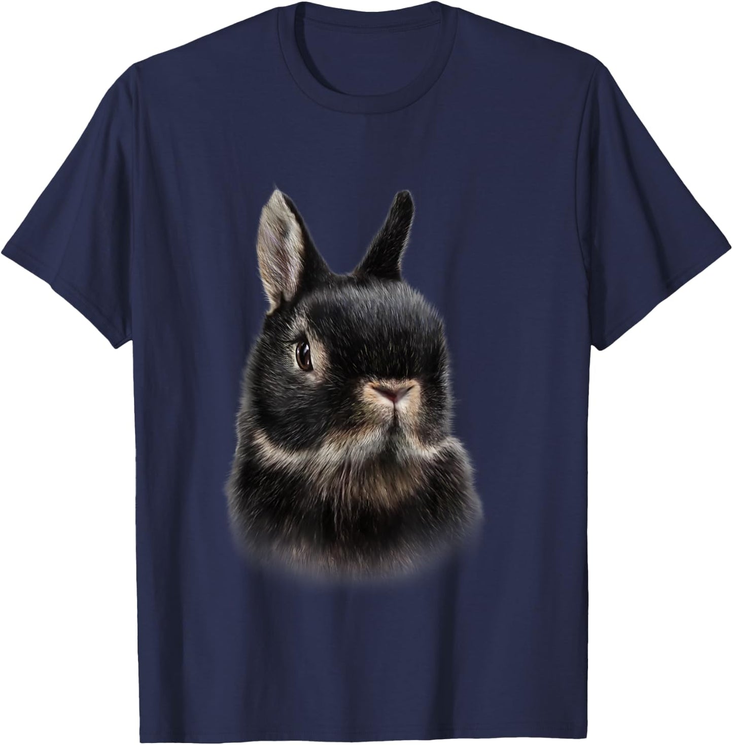 Fox Republic Design Black Netherland Dwarf Rabbit Bust Women's Adult Modern Animal Theme Cotton Polyester T-Shirt - T-Shirt | Navy