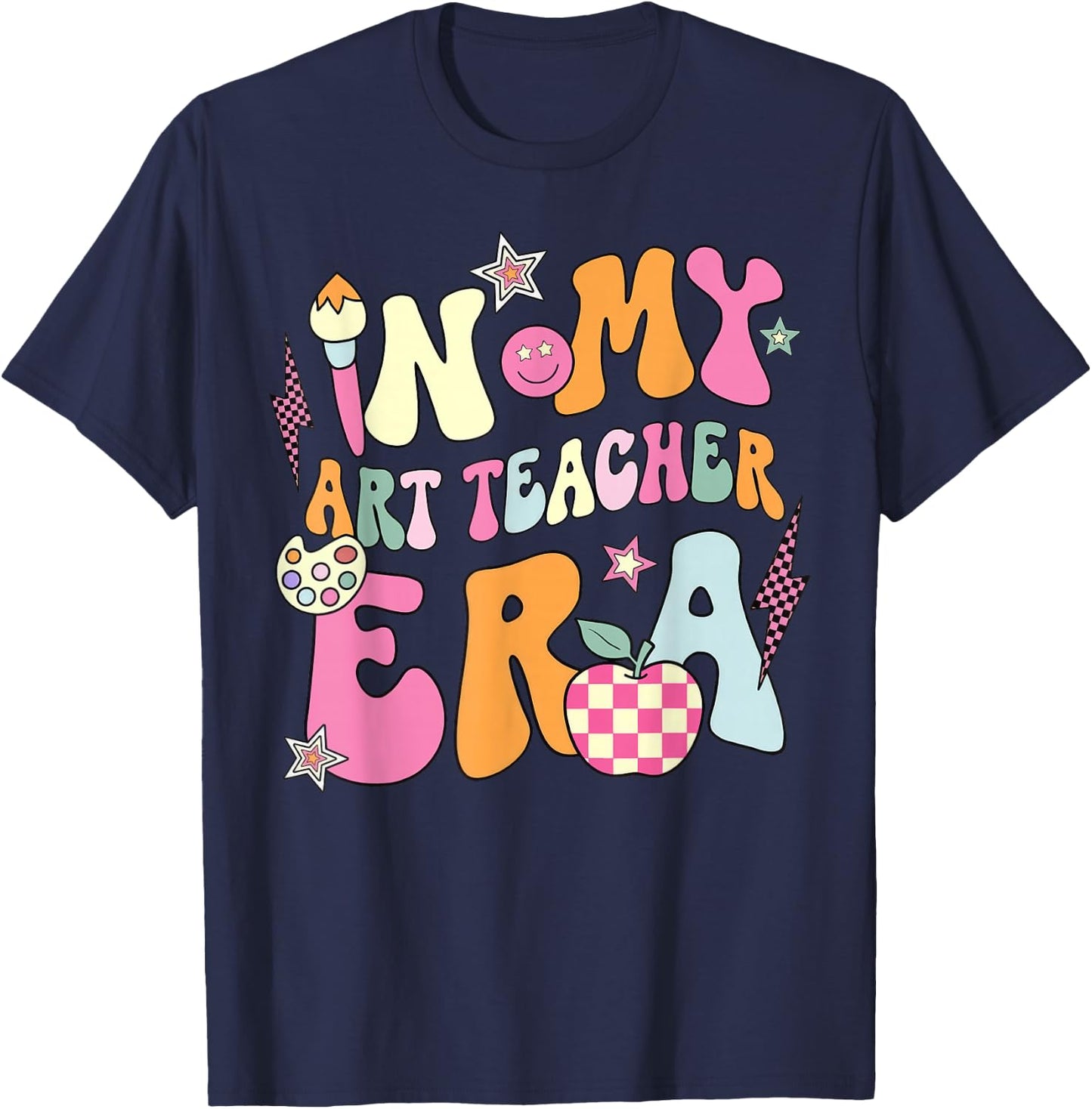 Retro Groovy In My Art Teacher Era Back To School T-Shirt - T-Shirt | Navy