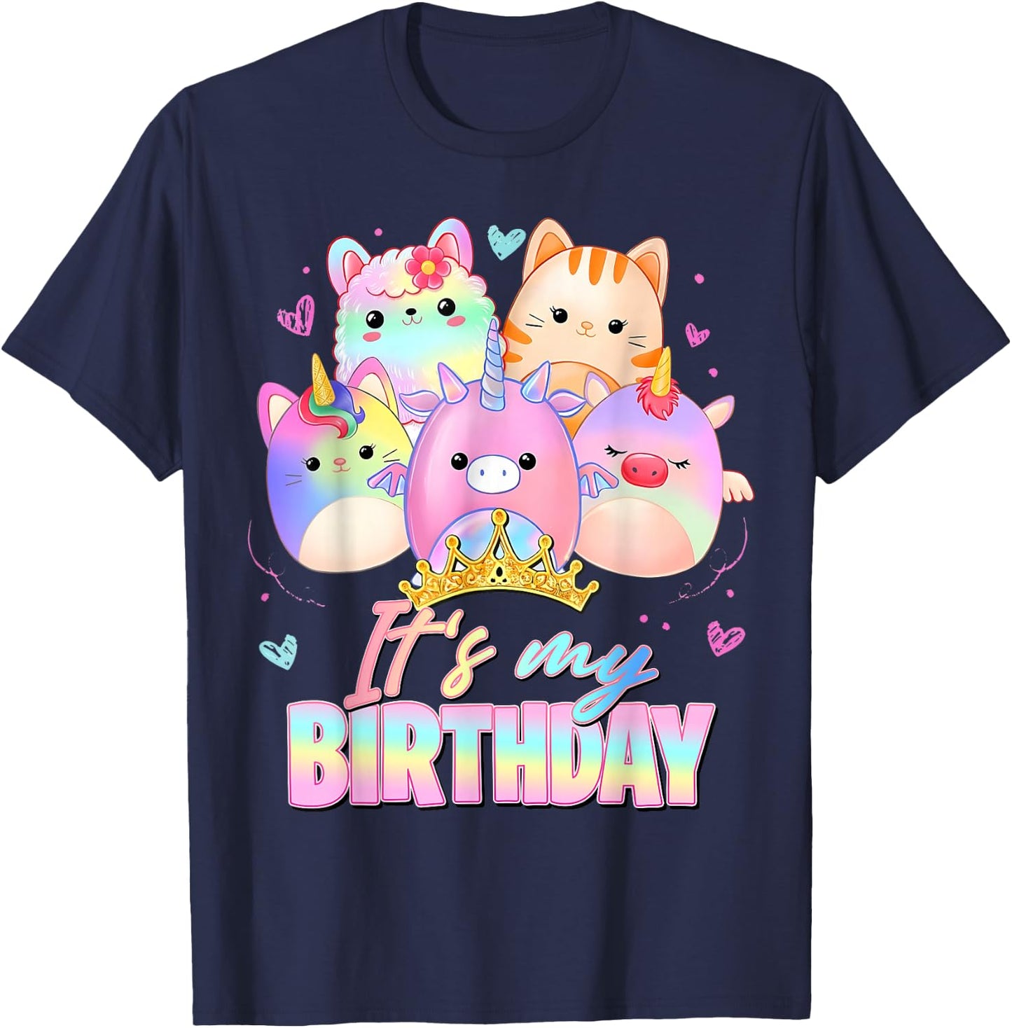 Cute It's My Birthday Girl Squish Squad Funny Birthday Party T-Shirt - T-Shirt | Navy