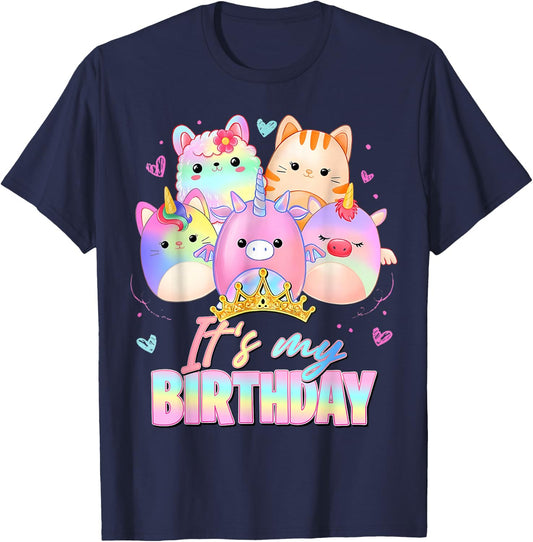 Cute It's My Birthday Girl Squish Squad Funny Birthday Party T-Shirt - T-Shirt | Navy