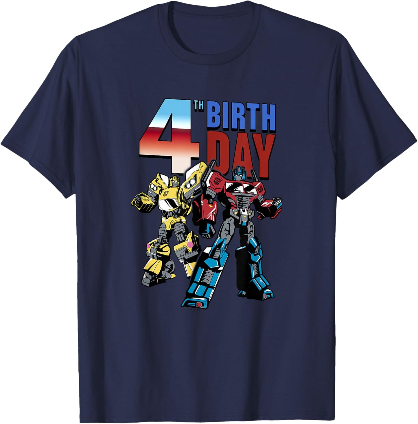 Transformers 4th Birthday Optimus Prime and Bumblebee Poster T-Shirt - T-Shirt | Navy