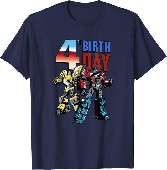 Transformers 4th Birthday Optimus Prime and Bumblebee Poster T-Shirt - T-Shirt | Navy