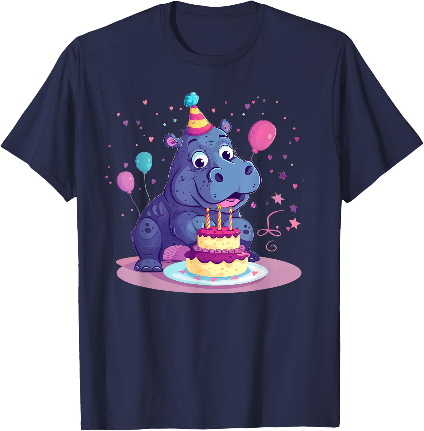 Happy Birthday Hippo Costume T-Shirt - T-Shirt | Navy