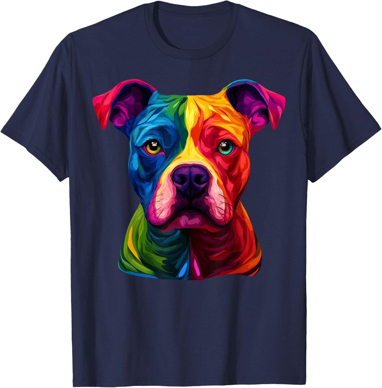 Colorful Staffordshire Bull Terrier Face Staffy Dog Black T-Shirt - T-Shirt | Navy