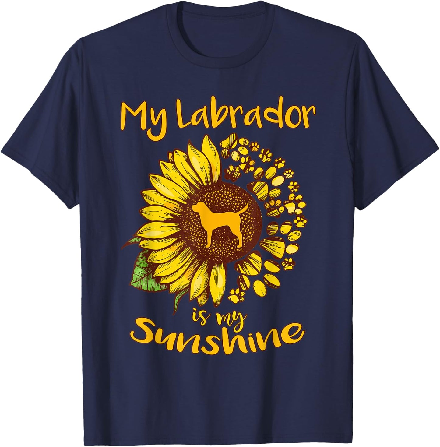 Labrador Retriever Dog My Sunshine Sunflower Dog Paw Puppy Men Women Kids T-Shirt - T-Shirt | Navy