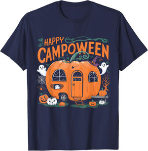 Happy Camp-O-Ween Halloween Camping Ghosts and Campfires T-Shirt - T-Shirt | Navy