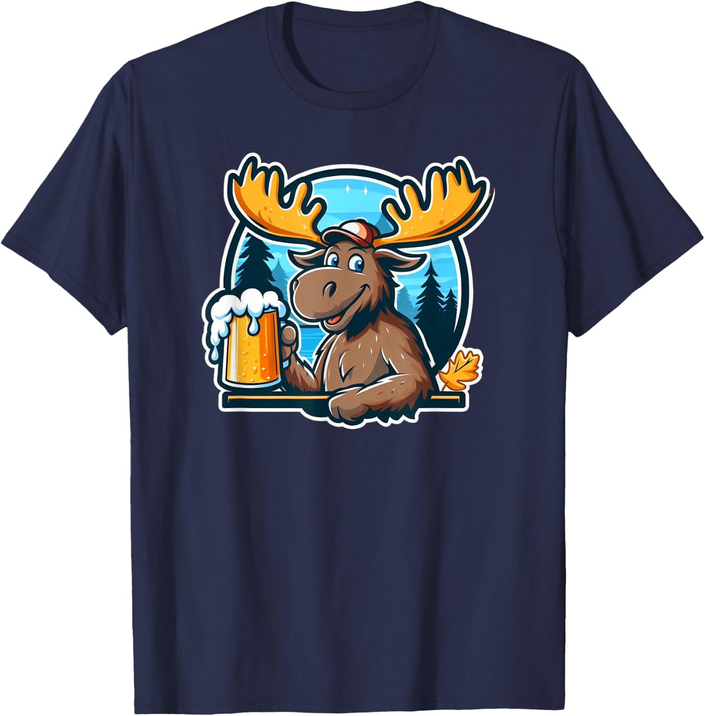 Moose Drinking Beer Camping Fun T-Shirt - T-Shirt | Navy