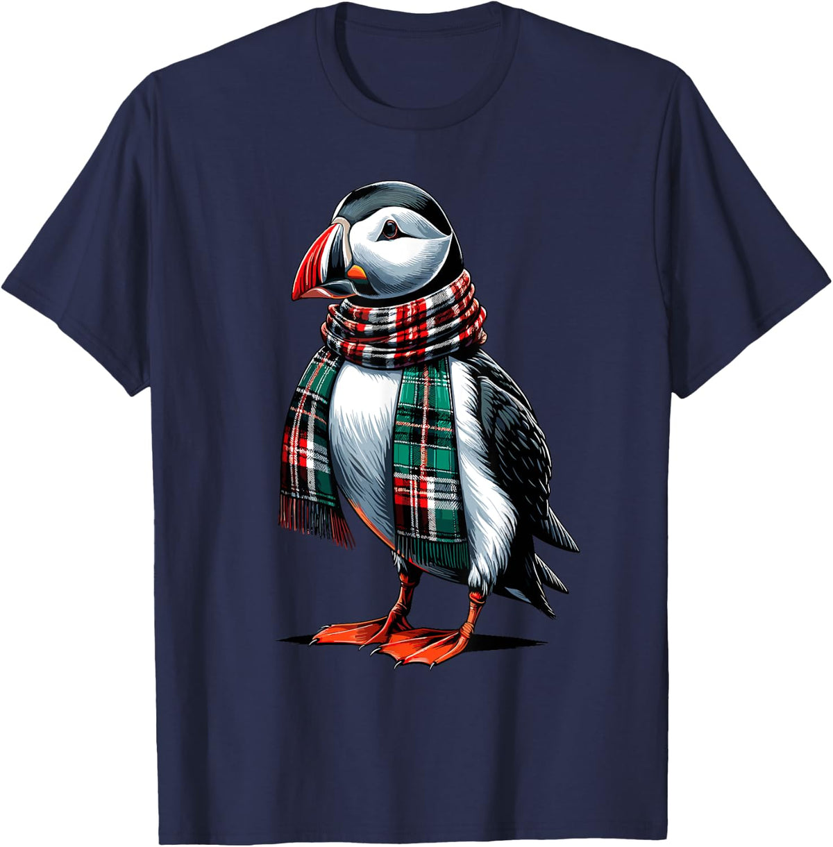 Puffin | Puffin Bird With Scarf & Cute Puffin , Small, Black T-Shirt - T-Shirt | Navy