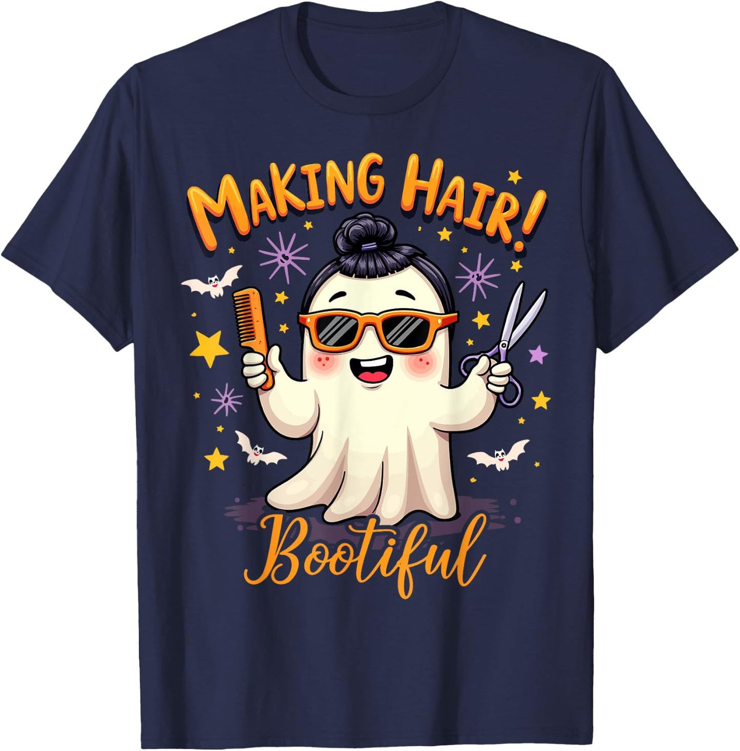 Making Hair Bootiful Ghost Funny Halloween Hairstylist T-Shirt - T-Shirt | Navy