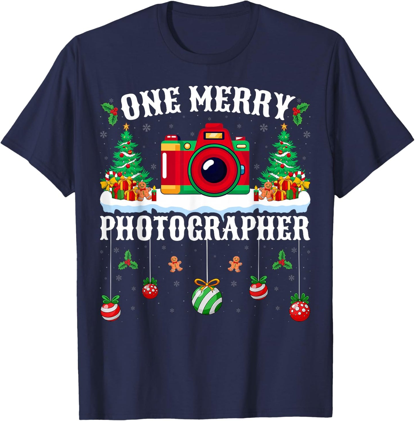 One Merry Photographer Xmas Holiday Photography Christmas T-Shirt - T-Shirt | Navy