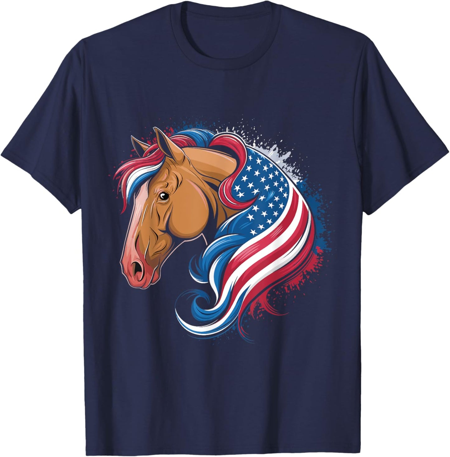 4th Of July Horse Lovers Red White And Blue American Flag T-Shirt - T-Shirt | Navy