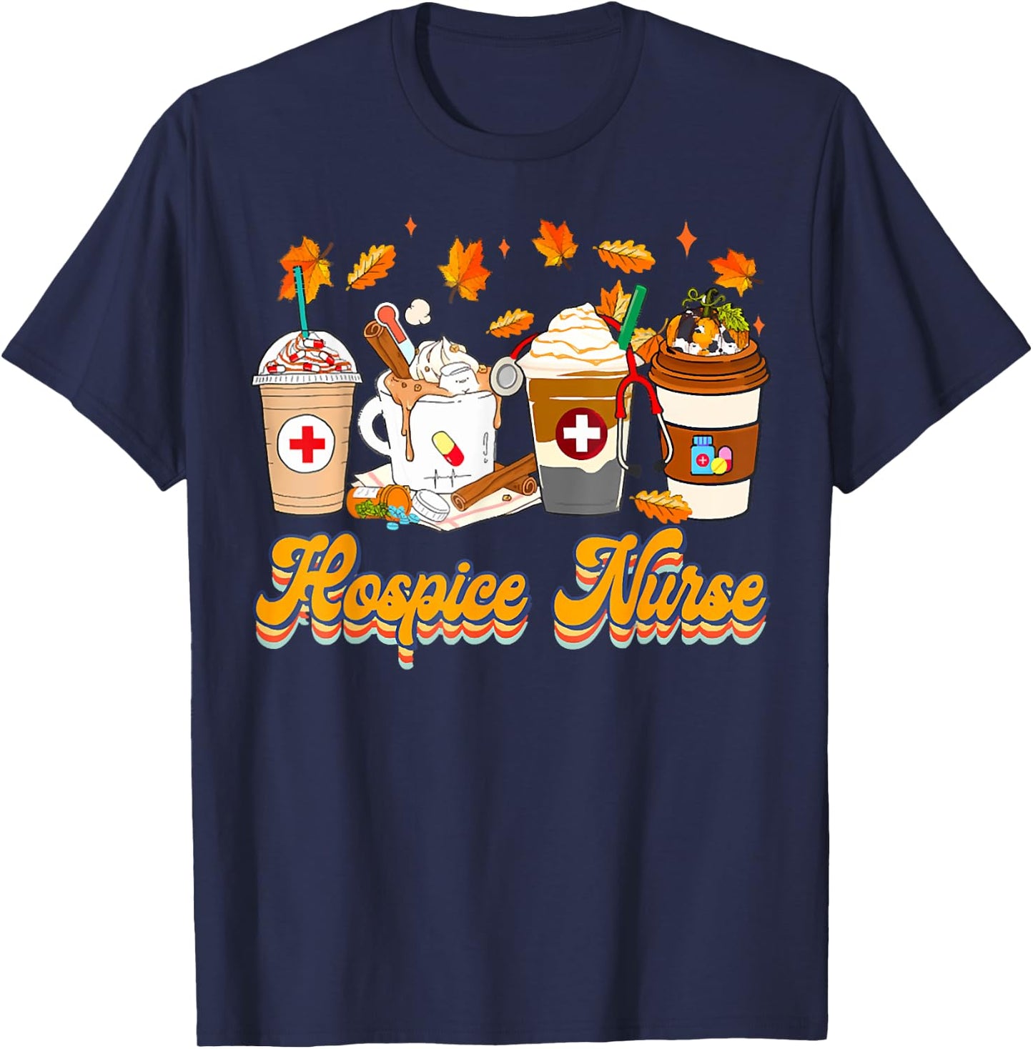 Vintage Hospice Nurse Fall Vibes Autumn Season Clothing T-Shirt - T-Shirt | Navy