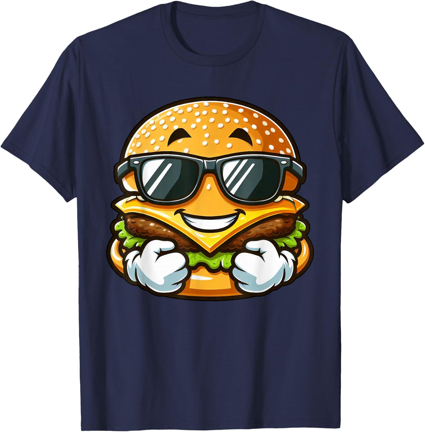 Cool Hamburger Cheeseburger with Sunglasses T-Shirt - T-Shirt | Navy