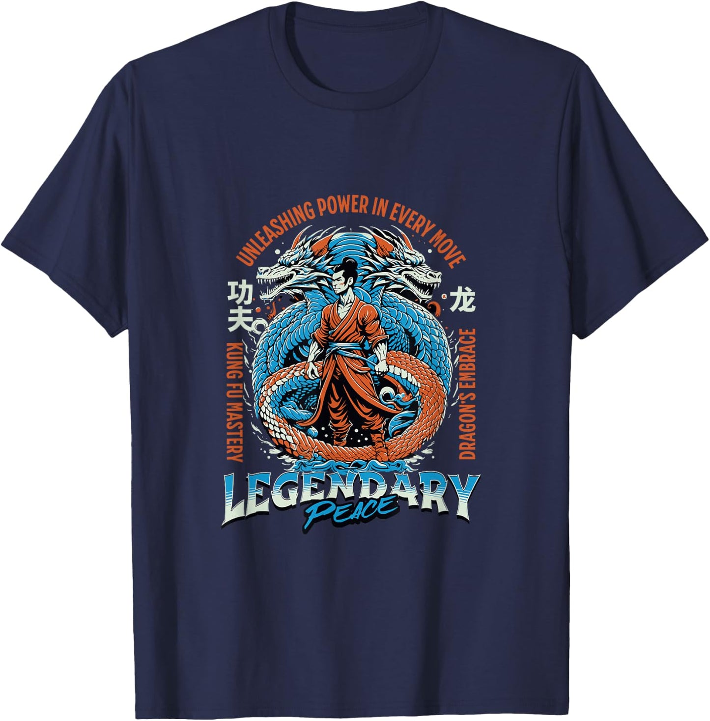Kungfu Karate Chinese Martial Arts Dragon Warrior Positivity T-Shirt - T-Shirt | Navy