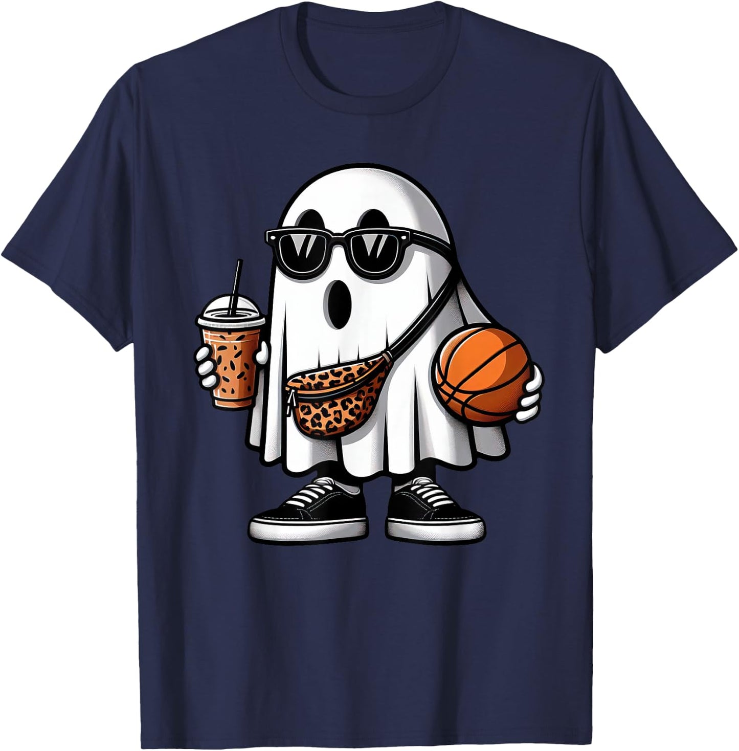 Funny Basketball Ghost Halloween Kids T-Shirt - T-Shirt | Navy