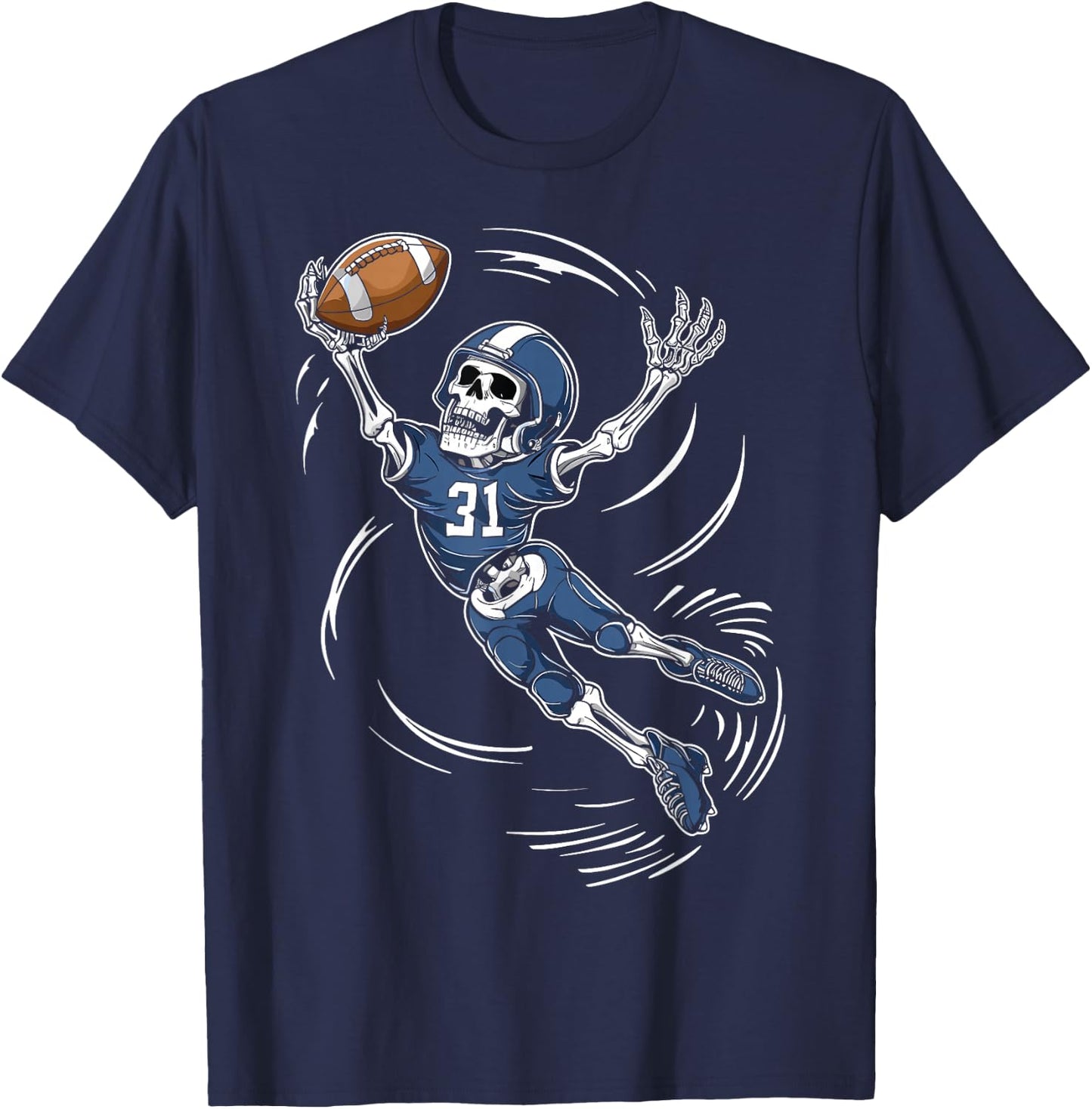 American Football Skeleton Halloween Men Boys Football Fan T-Shirt - T-Shirt | Navy